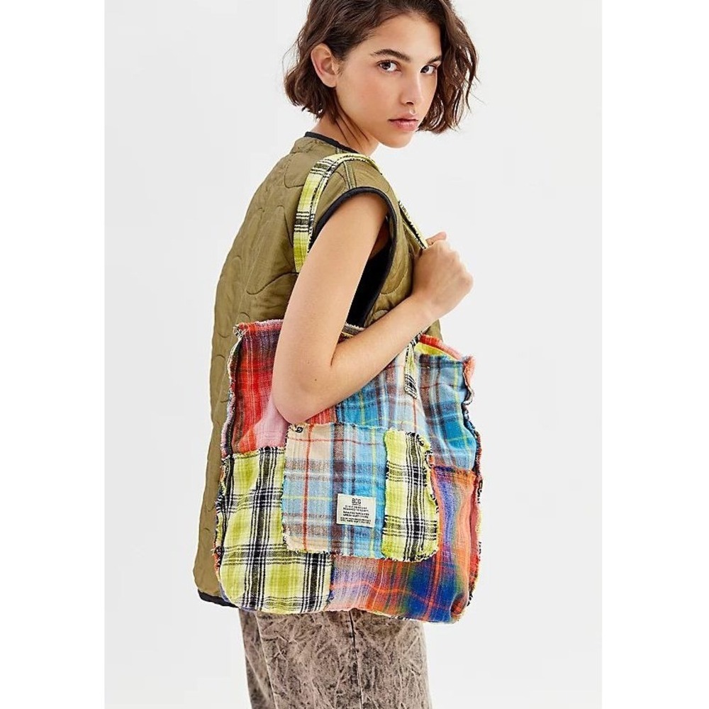 BDG Patchwork Plaid Tote Bag Large Multicolor Boho Urban Outfitters Grunge Indie